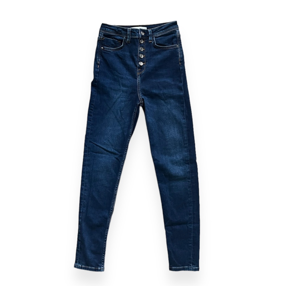 Zara Button Fly Super High Dark Wash Skinny Jeans